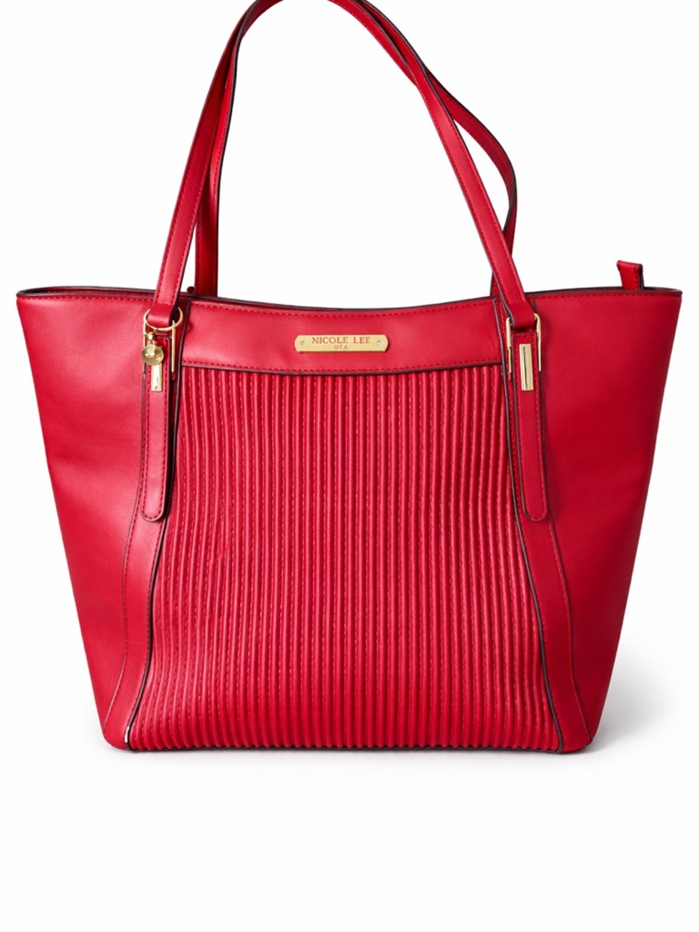 Nicole Lee Red Structured Tote Pleated Front Shoulder‎ Handbag